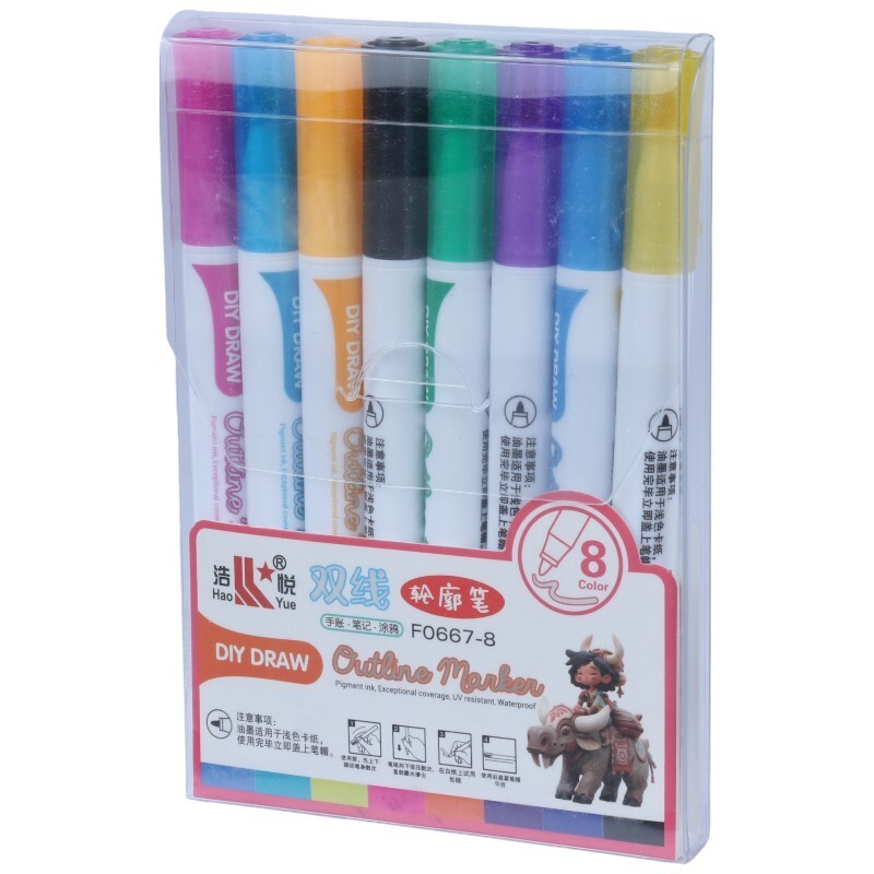 ماژیک لیزری نوک گرد Haoyue F0667-8 بسته 8 عددی