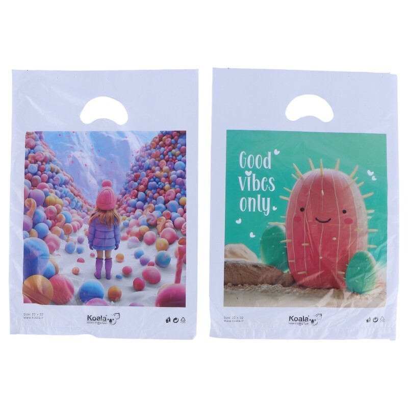 نایلون دسته موزی کوالا طرح فانتزی سایز 32*22 سانتی متر بسته 100 عددی