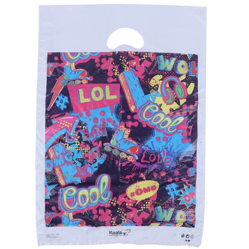 نایلون دسته موزی کوالا طرح فانتزی سایز 45*30 سانتی متر بسته 100 عددی