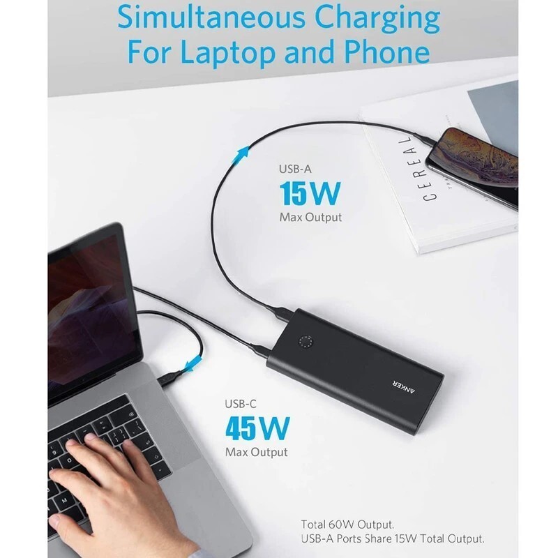 شارژر دیواری و پاور بانک فست شارژ انکر PowerCore+ B1376 PD 45W ظرفیت 26800 میلی آمپر ساعت