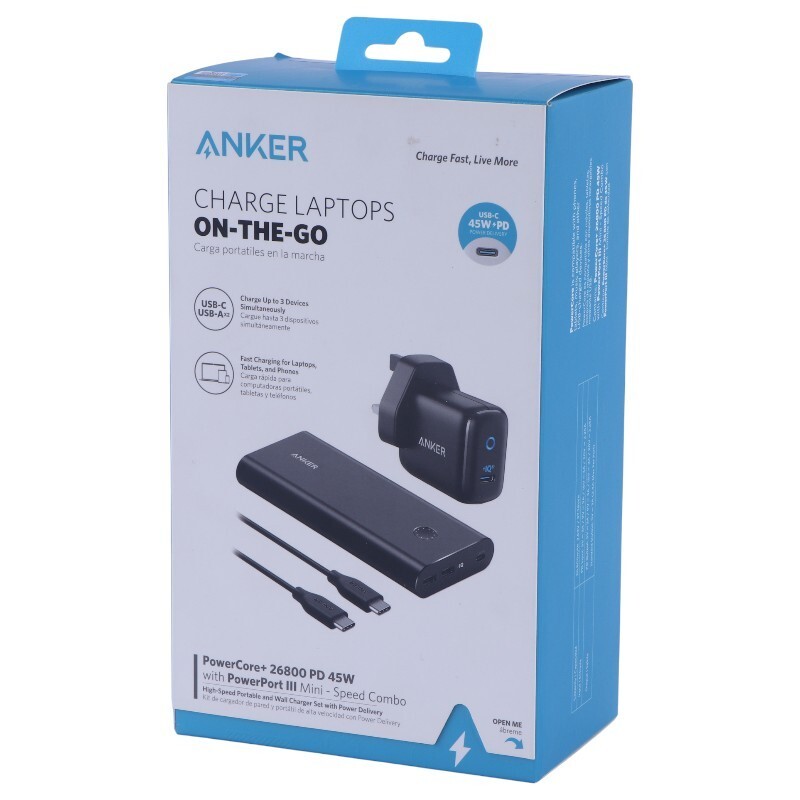 شارژر دیواری و پاور بانک فست شارژ انکر PowerCore+ B1376 PD 45W ظرفیت 26800 میلی آمپر ساعت