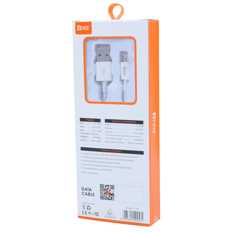 کابل میکرو یو اس بی فست شارژ 2.4 آمپر بیوا C-10V طول 1.2 متر