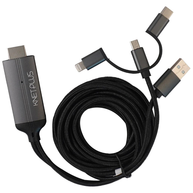 کابل تبدیل Lightning/MicroUSB/Type-C به HDMI کی نت پلاس KP-CT3 طول 2 متر