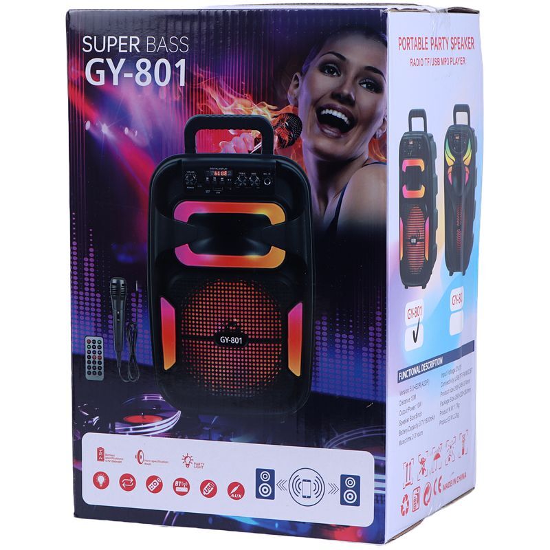 اسپیکر بلوتوثی GY-801 + میکروفون و ریموت کنترل
