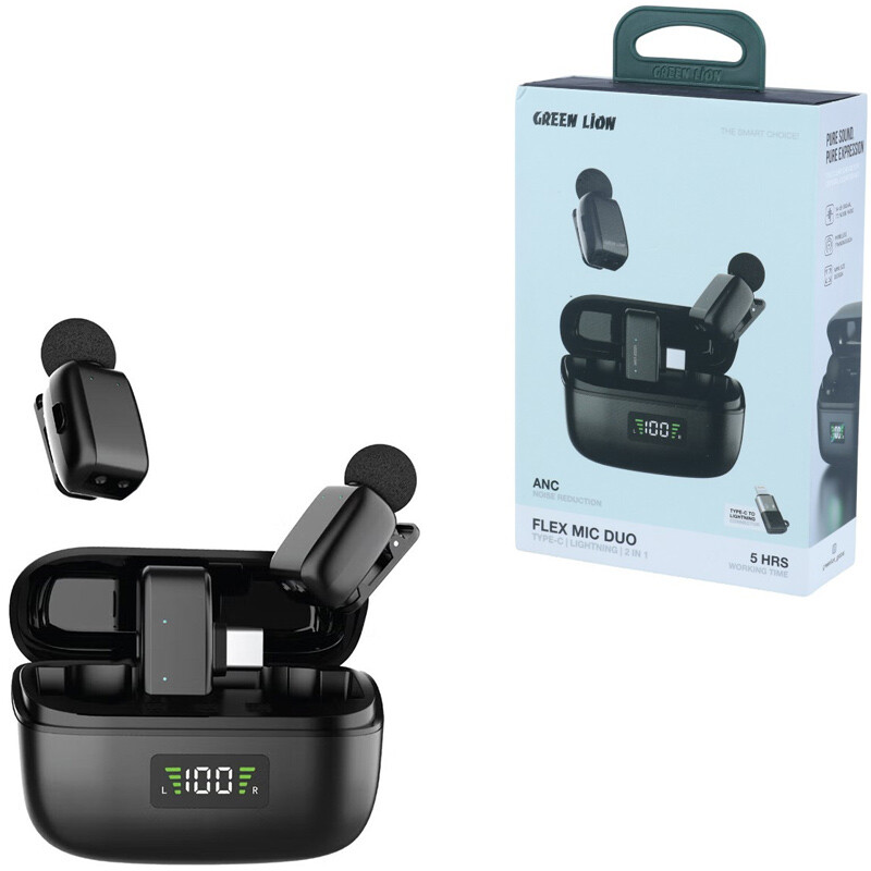 میکروفون یقه ای بی سیم Green Lion GL-MIC7 + تبدیل Type-C To Lightning