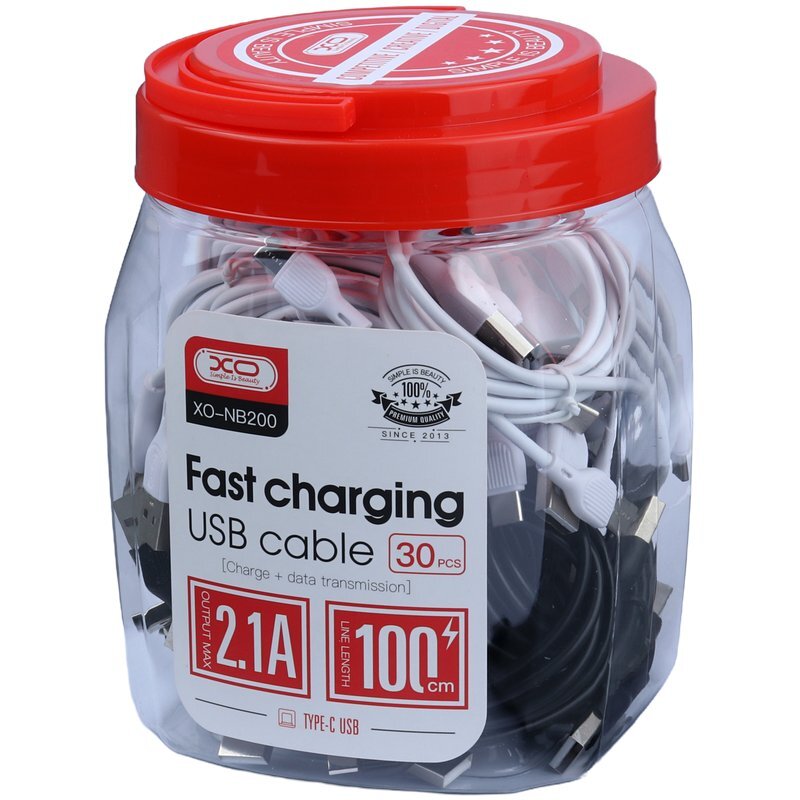 کابل تایپ سی فست شارژ 2.1 آمپر ایکس او XO-NB200 طول 1 متر بسته 30 عددی