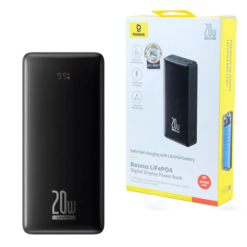 پاور بانک فست شارژ باسئوس LifePo4 PPLP184 PD 20W ظرفیت 18400 میلی آمپر ساعت