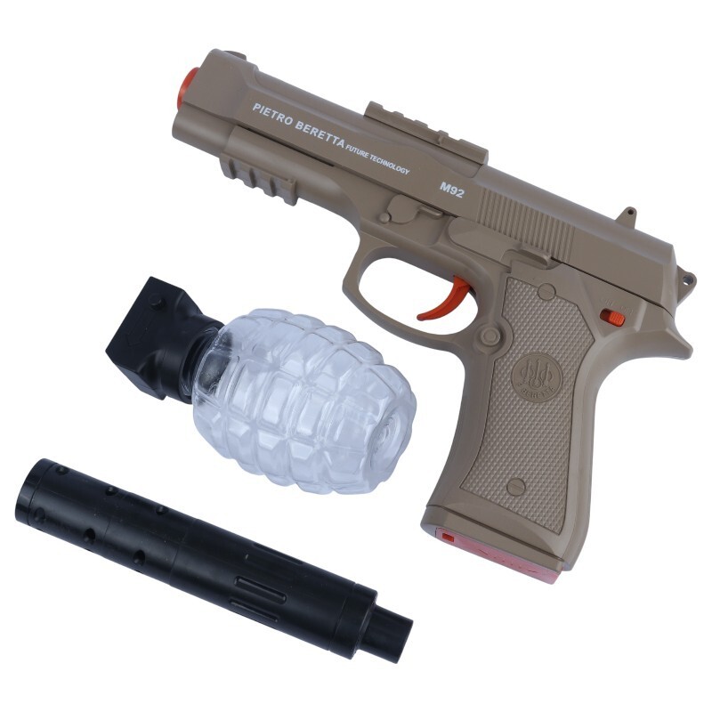 ست اسباب بازی تفنگ کلت صدا خفه کن تیر ژله ای مخزن دار شارژی Yusheng NO.YS-2F Beretta کد 115