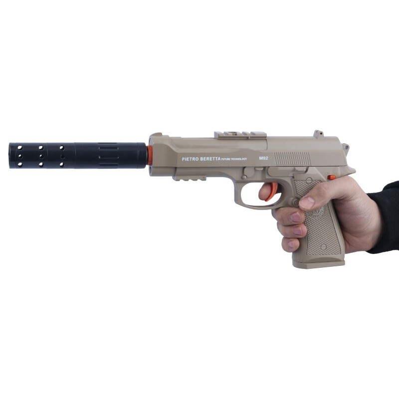 ست اسباب بازی تفنگ کلت صدا خفه کن تیر ژله ای مخزن دار شارژی Yusheng NO.YS-2F Beretta کد 115