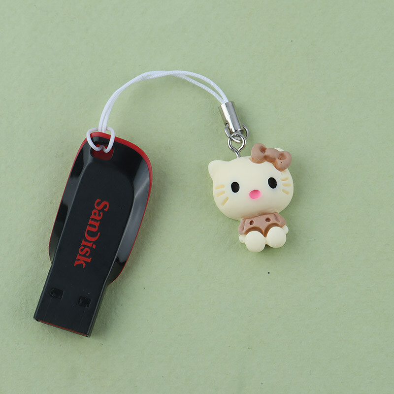 آویز فلش و موبایل طرح کیتی کرم و قهوه ای