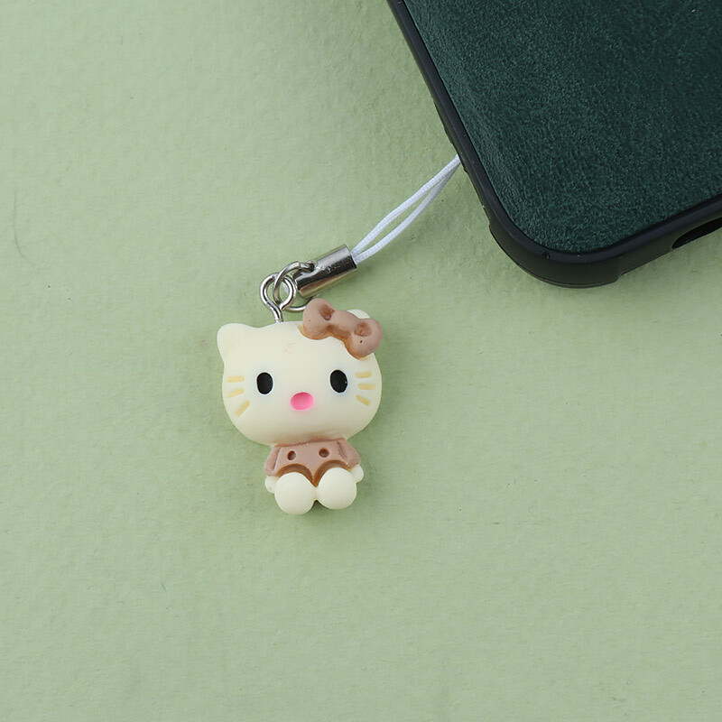 آویز فلش و موبایل طرح کیتی کرم و قهوه ای