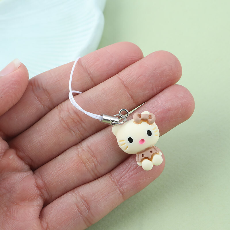 آویز فلش و موبایل طرح کیتی کرم و قهوه ای