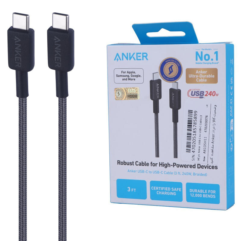 کابل دو سر تایپ سی فست شارژ 240 وات انکر A81D5 طول 0.9 متر