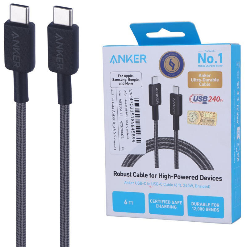 کابل دو سر تایپ سی فست شارژ 240 وات انکر A81D6 طول 1.8 متر