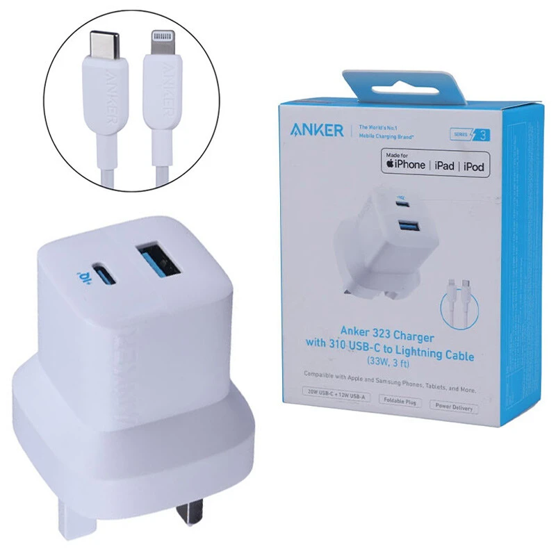 شارژر دیواری 33 وات انکر B2331 PD 5A + کابل تبدیل آیفونی