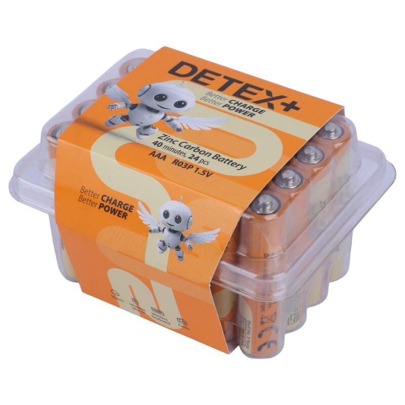 باتری چهارتایی نیم قلمی دیتکس پلاس Zinc Carbon R03P بسته 24 عددی