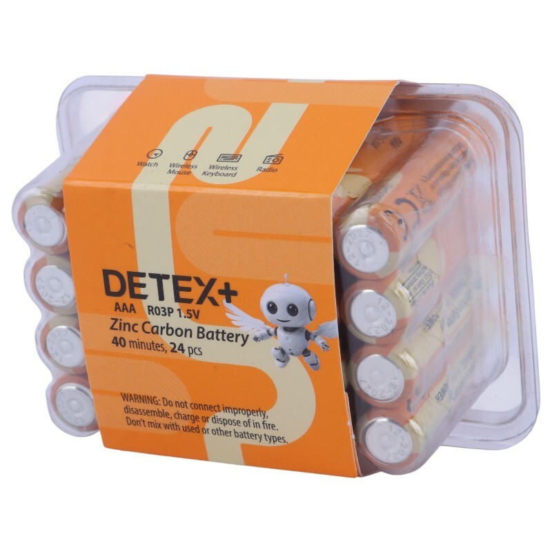 باتری چهارتایی نیم قلمی دیتکس پلاس Zinc Carbon R03P بسته 24 عددی