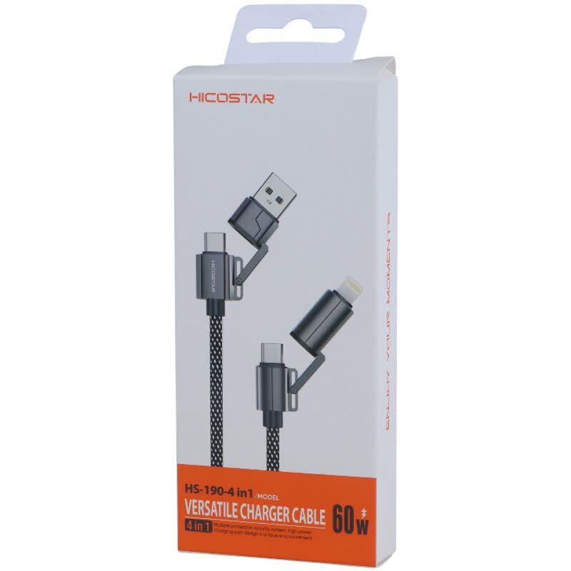 کابل شارژ چندکاره فست شارژ 60 وات هایکو استار HS-190-4 in 1 طول 1 متر