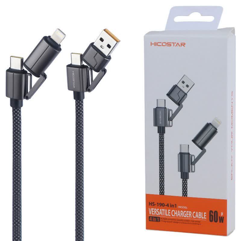 کابل شارژ چندکاره فست شارژ 60 وات هایکو استار HS-190-4 in 1 طول 1 متر