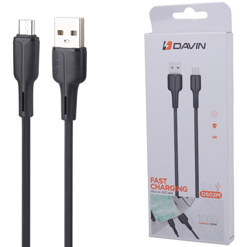 کابل میکرو یو اس بی فست شارژ 2.4 آمپر داوین DS02M طول 1 متر