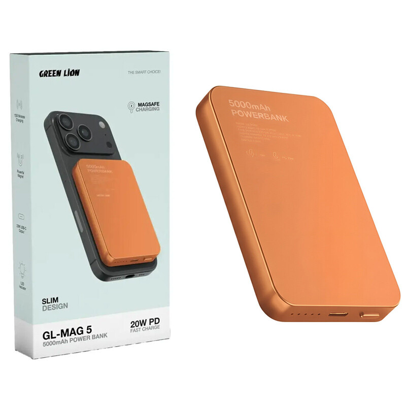 پاور بانک بی سیم فست شارژ گرین لاین GL-MAG 5 PD 20W ظرفیت 5000 میلی آمپر ساعت