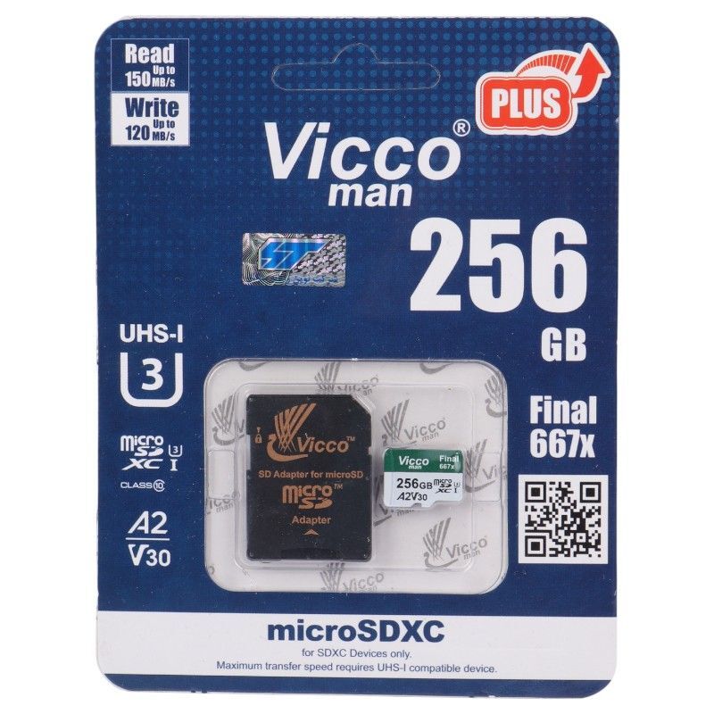 رم میکرو 256 گیگ ویکومن Vicco Man Final 667X A2 V30 U3 100MB/s + خشاب