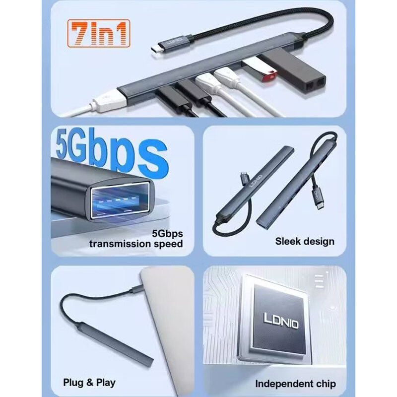 هاب 7 پورت Type-C الدینیو DS-87C