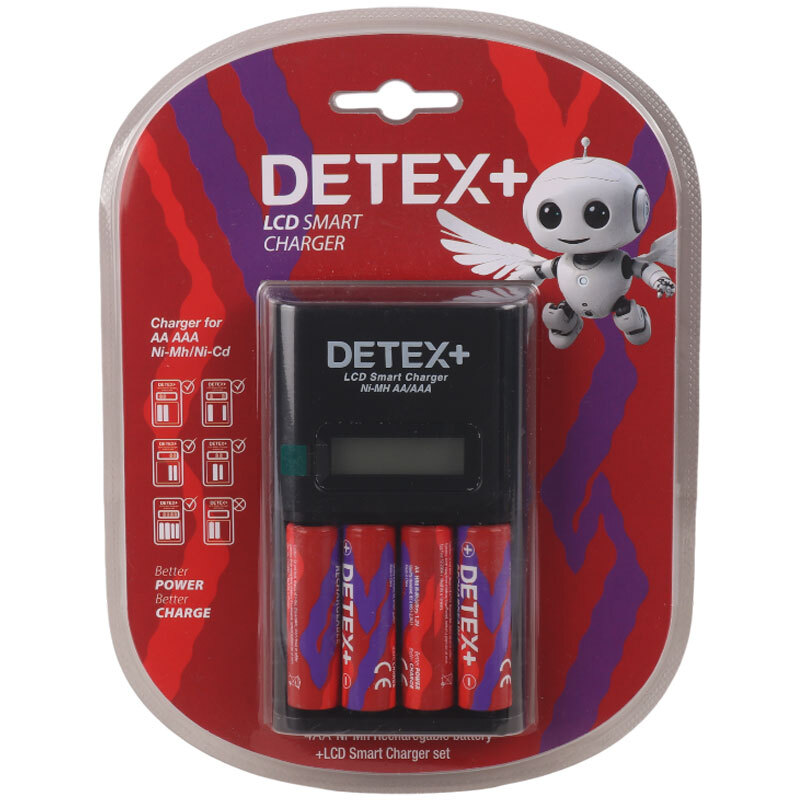 شارژر باتری Detex+ C-04 + چهار باتری شارژی قلمی