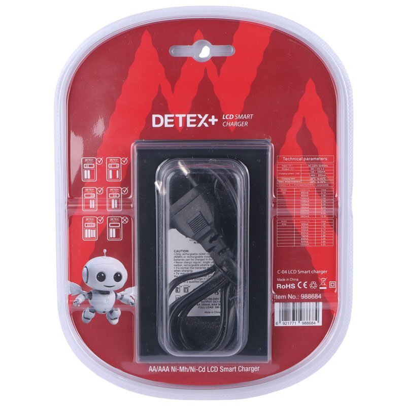 شارژر باتری Detex+ C-04 + چهار باتری شارژی نیم قلمی