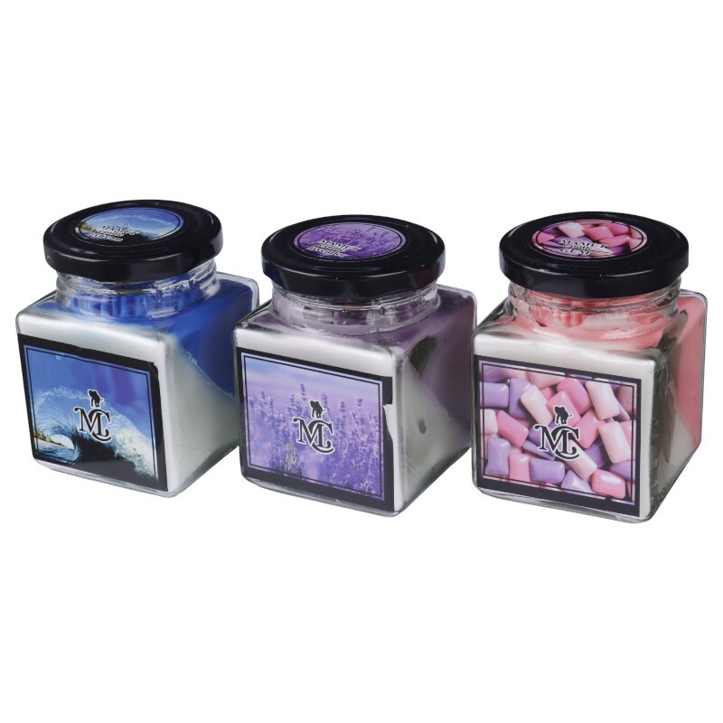 شمع شیشه ای عطری مکعبی دو رنگ ماموت کندل