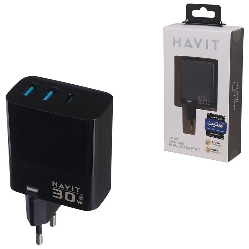 شارژر دیواری 30 وات هویت UCLE001 GaN PD 3A