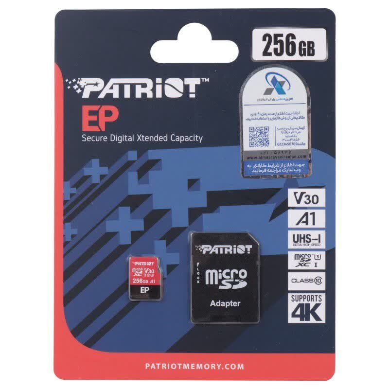 رم میکرو 256 گیگ پاتریوت Patriot EP A1 V30 U3 C10 90MB/s + خشاب