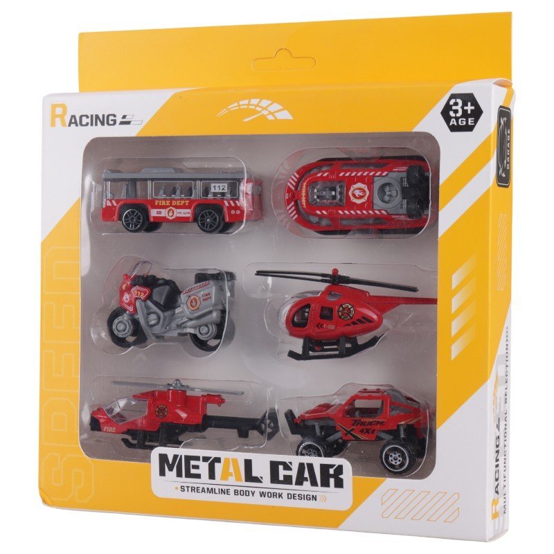 ماشین اسباب بازی فلزی آتش نشانی NO.1215A بسته 6 عددی