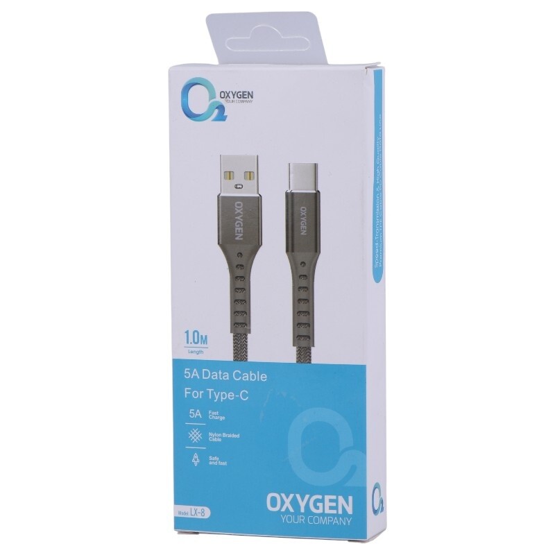 کابل تایپ سی فست شارژ 5 آمپر اکسیژن LX-8 طول 1 متر