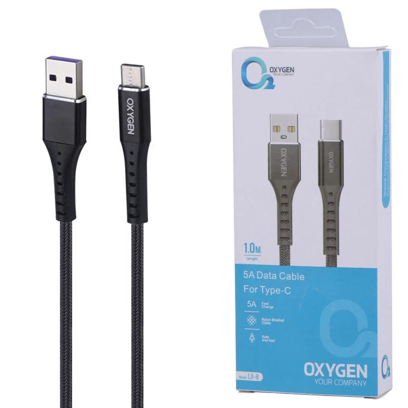 کابل تایپ سی فست شارژ 5 آمپر اکسیژن LX-8 طول 1 متر