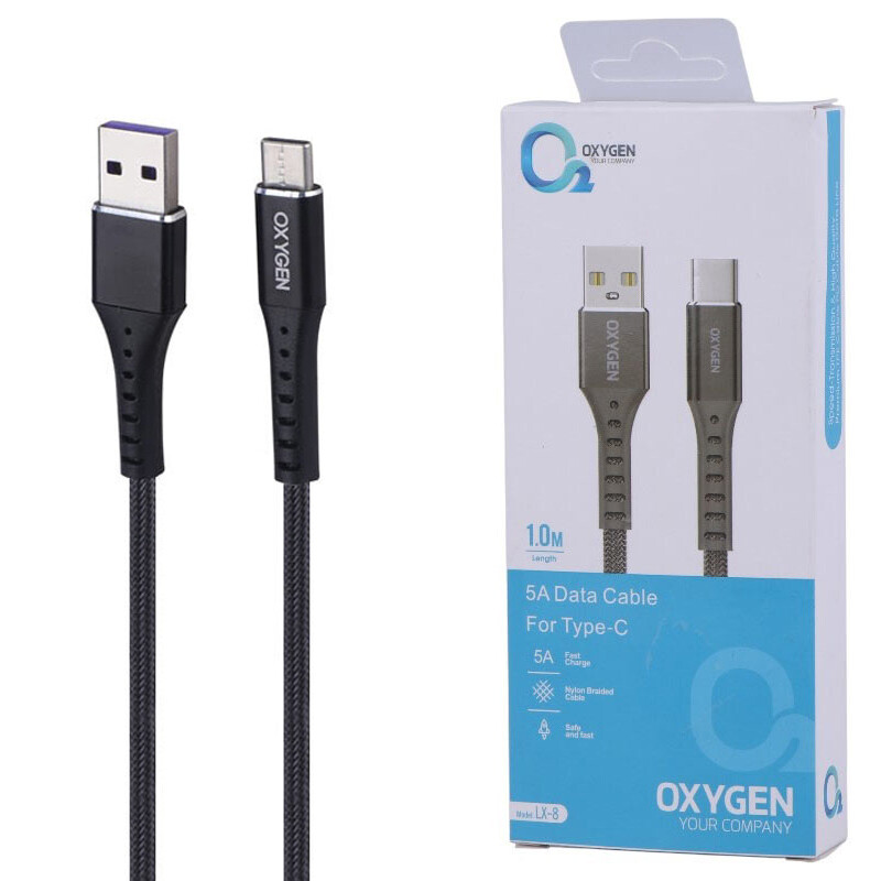 کابل تایپ سی فست شارژ 5 آمپر اکسیژن LX-8 طول 1 متر