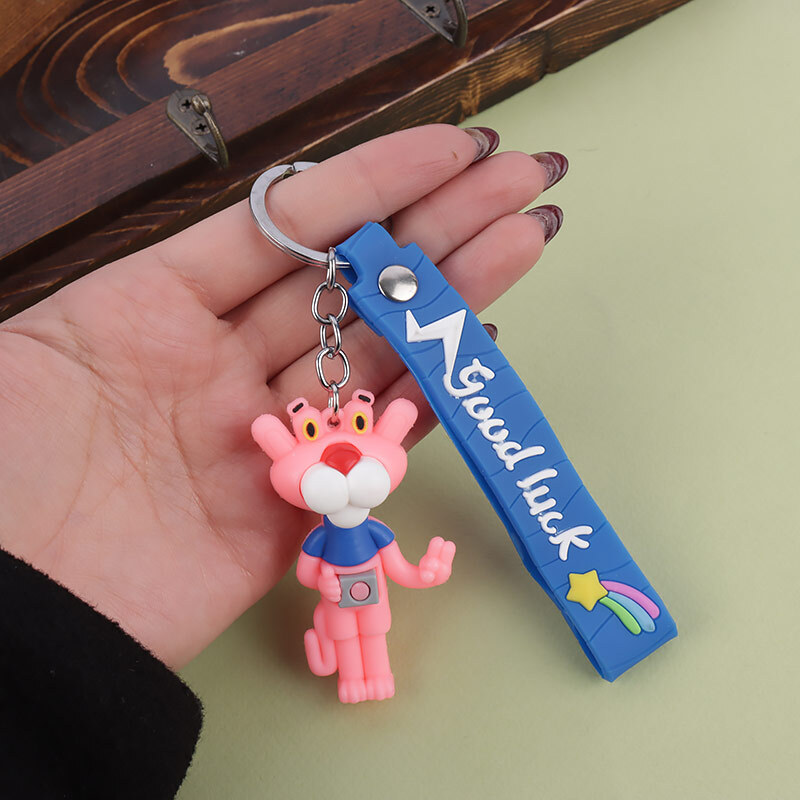 جاکلیدی سیلیکونی طرح پلنگ صورتی کد 2 + بند آویز