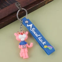 جاکلیدی سیلیکونی طرح پلنگ صورتی کد 2 + بند آویز