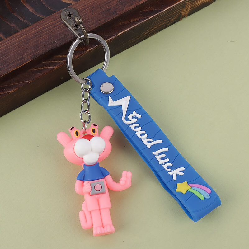 جاکلیدی سیلیکونی طرح پلنگ صورتی کد 2 + بند آویز