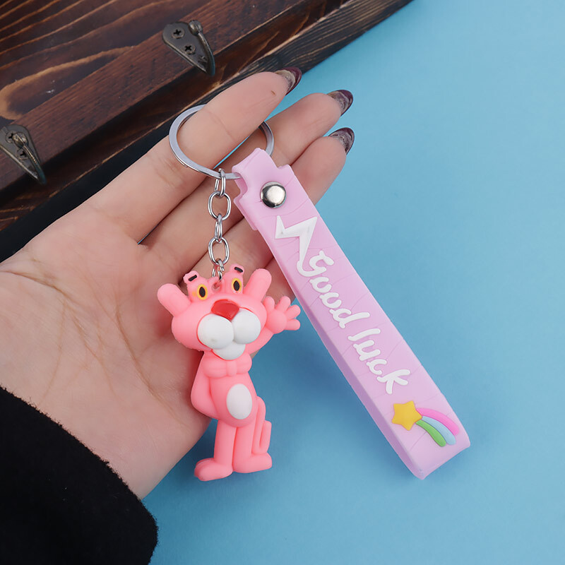 جاکلیدی سیلیکونی طرح پلنگ صورتی کد 1 + بند آویز