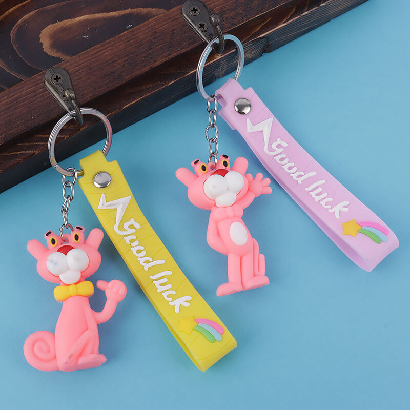 جاکلیدی سیلیکونی طرح پلنگ صورتی کد 1 + بند آویز