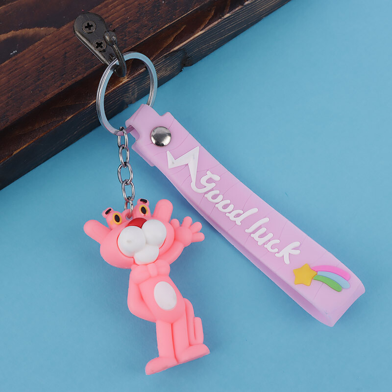 جاکلیدی سیلیکونی طرح پلنگ صورتی کد 1 + بند آویز