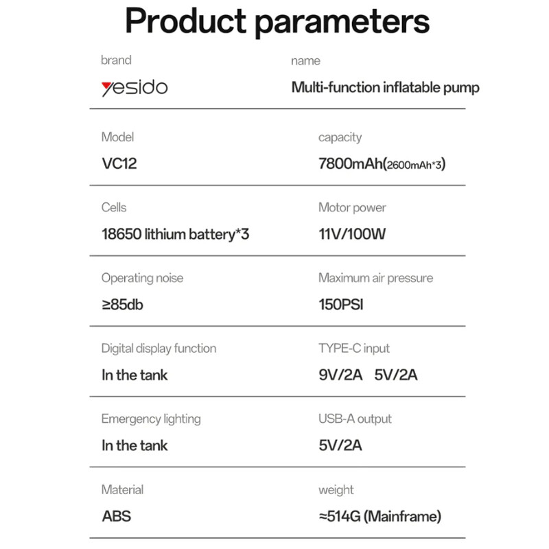 پمپ باد دمنده Yesido VC12