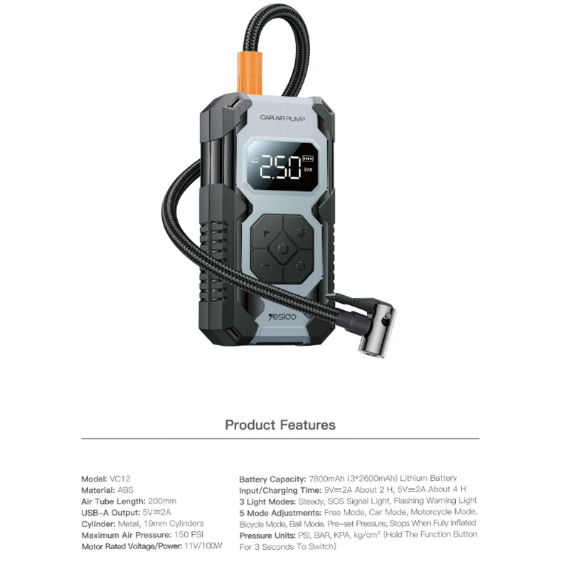 پمپ باد دمنده Yesido VC12