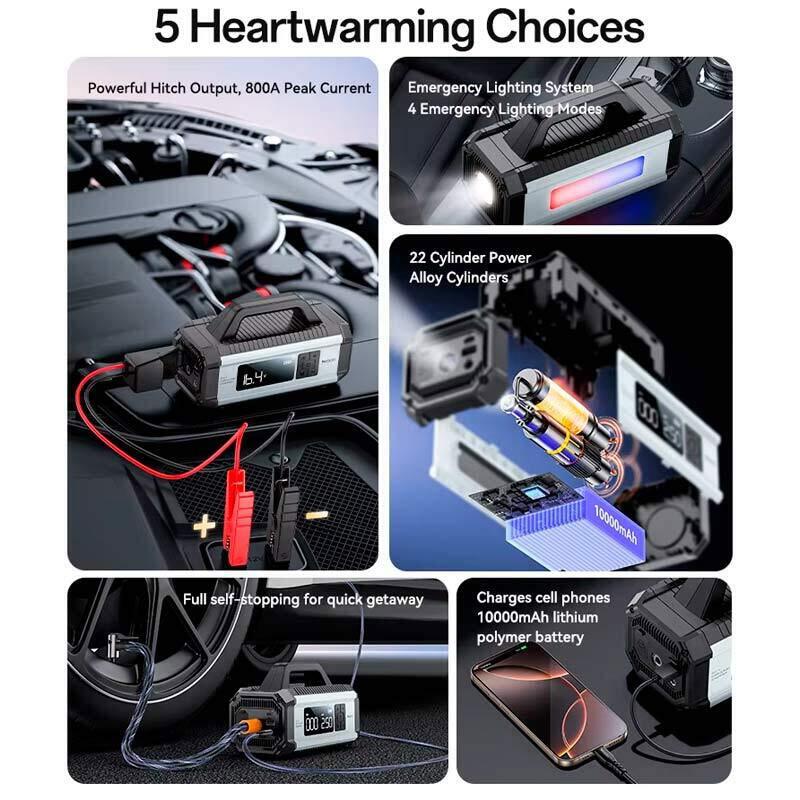 جامپ استارتر و پمپ باد و پاور بانک یسیدو VC13 ظرفیت 10000 میلی آمپر ساعت