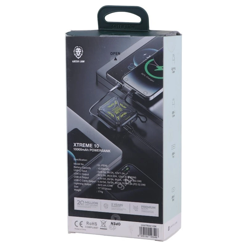 پاور بانک فست شارژ گرین لاین Xtreme 10 GL-PBX6 PD 22.5W ظرفیت 10000 میلی آمپر ساعت
