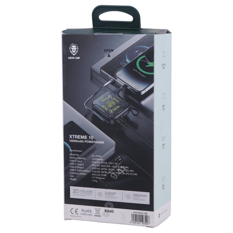 پاور بانک فست شارژ گرین لاین Xtreme 10 GL-PBX6 PD 22.5W ظرفیت 10000 میلی آمپر ساعت