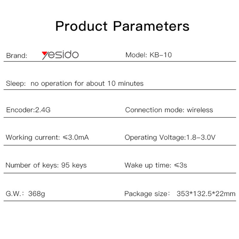 کیبورد بی سیم یسیدو KB10