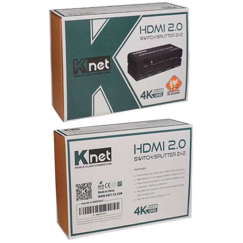 سوییچ اسپلیتر 2 در 2 HDMI کی نت K-SS22 + ریموت کنترل