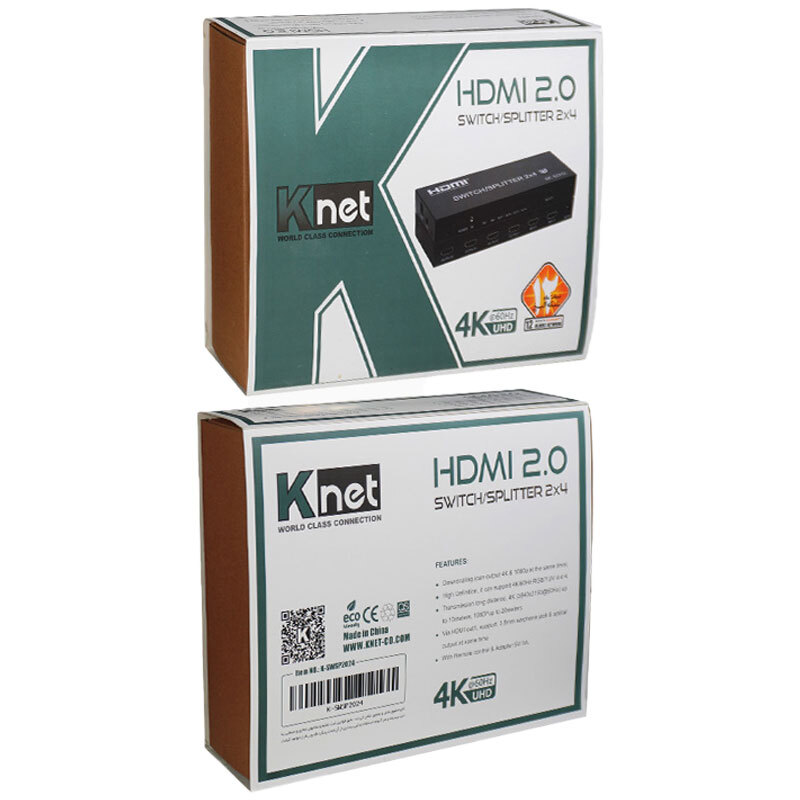 سوییچ اسپلیتر 2 در 4 HDMI کی نت K-SS24 + ریموت کنترل
